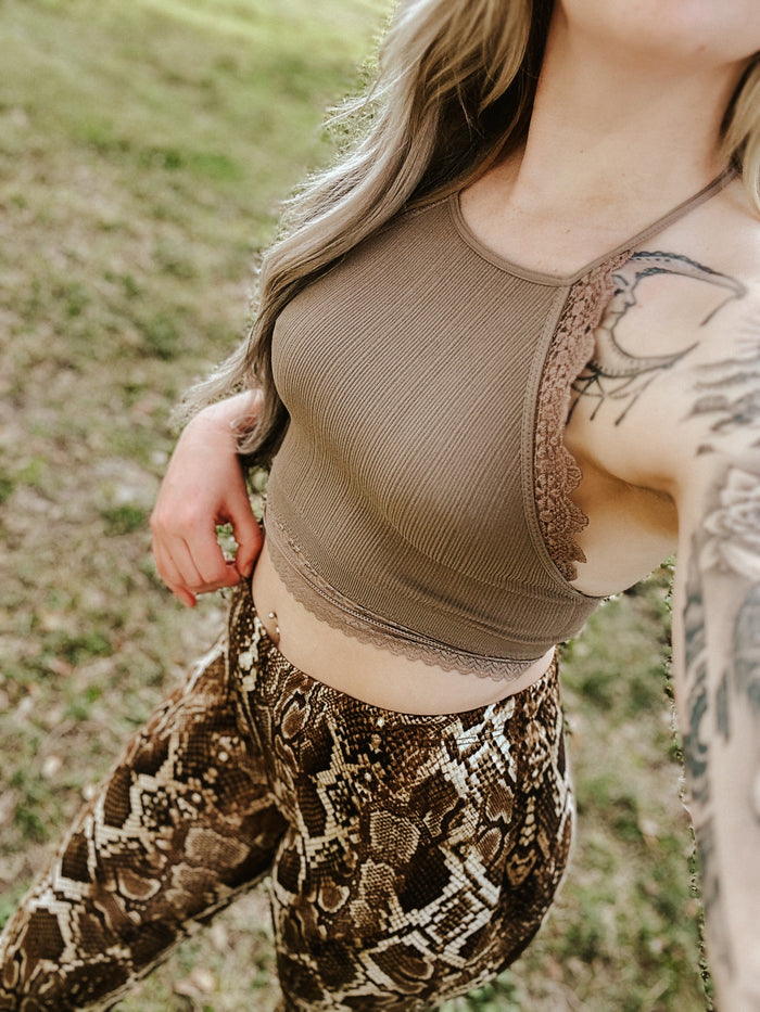 Light Of The Moon Crochet Trim Bralette - Mocha