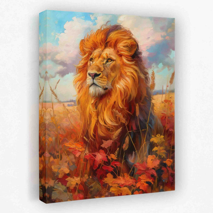 Lion in Fall - Animals Canvas Wall Art