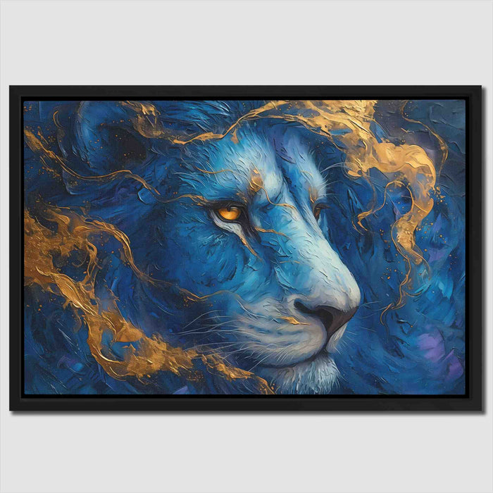 Lion's Peaceful Reign - Blue Canvas Wall Art
