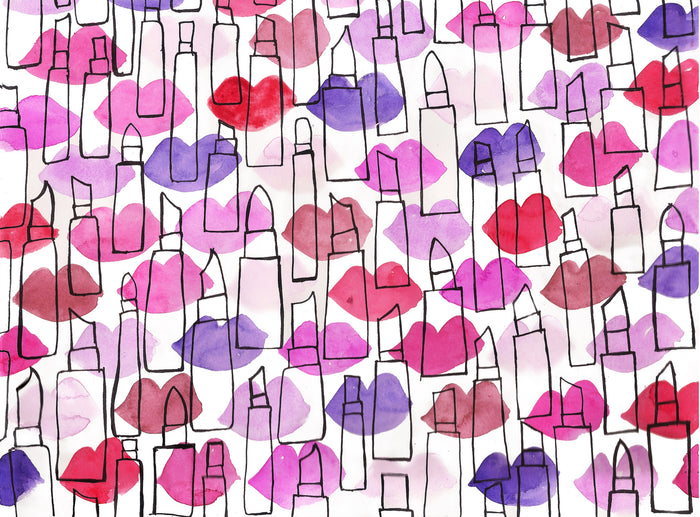 Lips Lipstick Outline Pen and Watercolor Painting