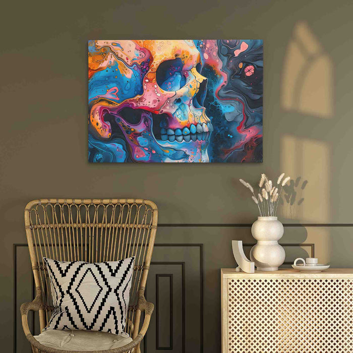 Liquid Paint Skull - Blue Canvas Wall Art