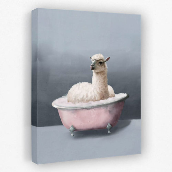 Llama In The Bath - Bathtub Canvas Wall Art