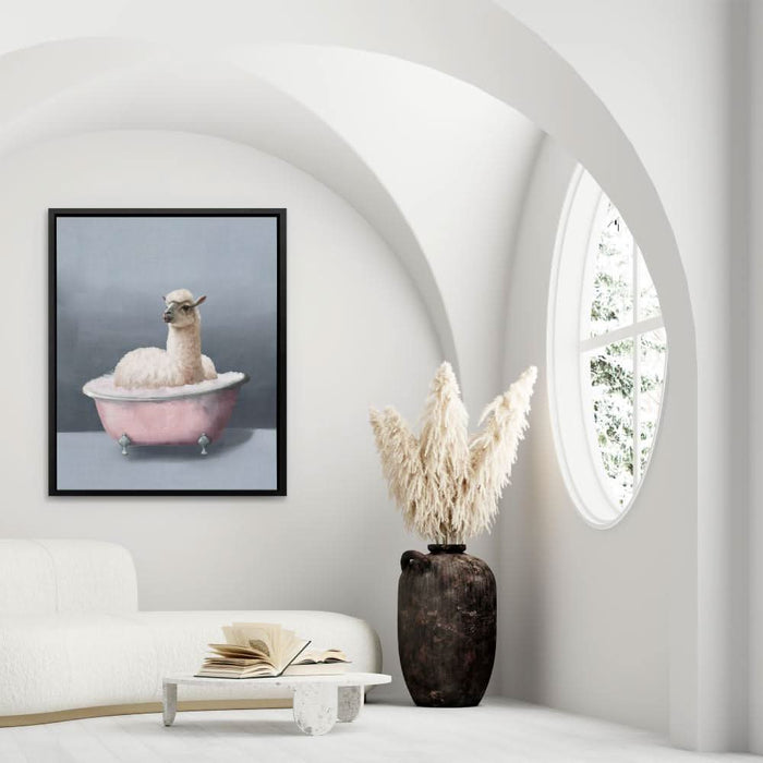 Llama In The Bath - Modern Wall Art in Black Frame