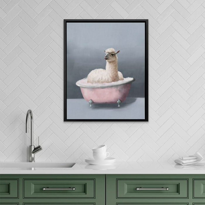 Llama In The Bath - Modern Pink Canvas Wall Art