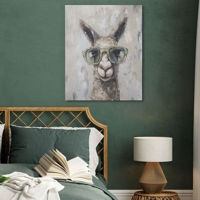 Llama With Glasses - Modern Wall Art in Black Frame