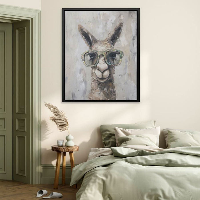 Llama With Glasses - Modern Beige Canvas Wall Art