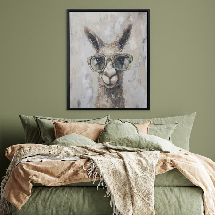 Llama With Glasses - Llama Wall Art in Black Frame