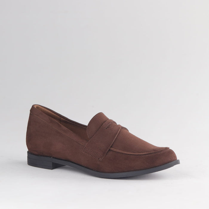 Froggie Women’s Loafer- Brown Suede- 13045 - side angle.