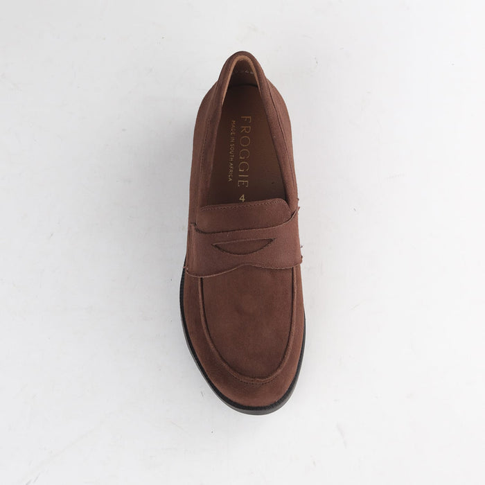 Factory Shop Froggie Women’s Loafer- Brown Suede- 13045 - top angle.