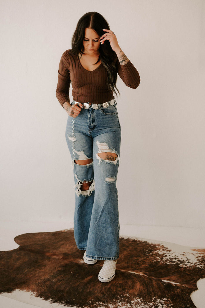 Long Sleeve V-Neck Crop Sweater