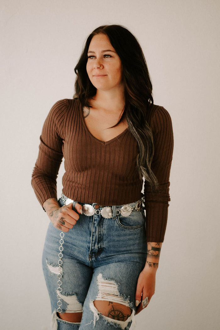 Long Sleeve V-Neck Crop Sweater