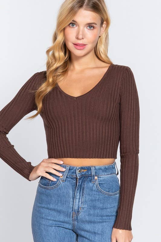 Long Sleeve V-Neck Crop Sweater