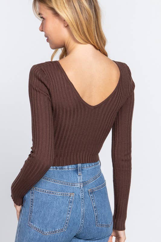 Long Sleeve V-Neck Crop Sweater