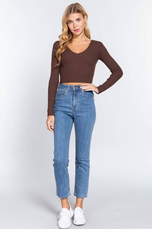 Long Sleeve V-Neck Crop Sweater