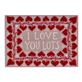 Cambridge Imprint card with illustration of red hearts around the border of a pink card that says I Love You Lots in the middle.