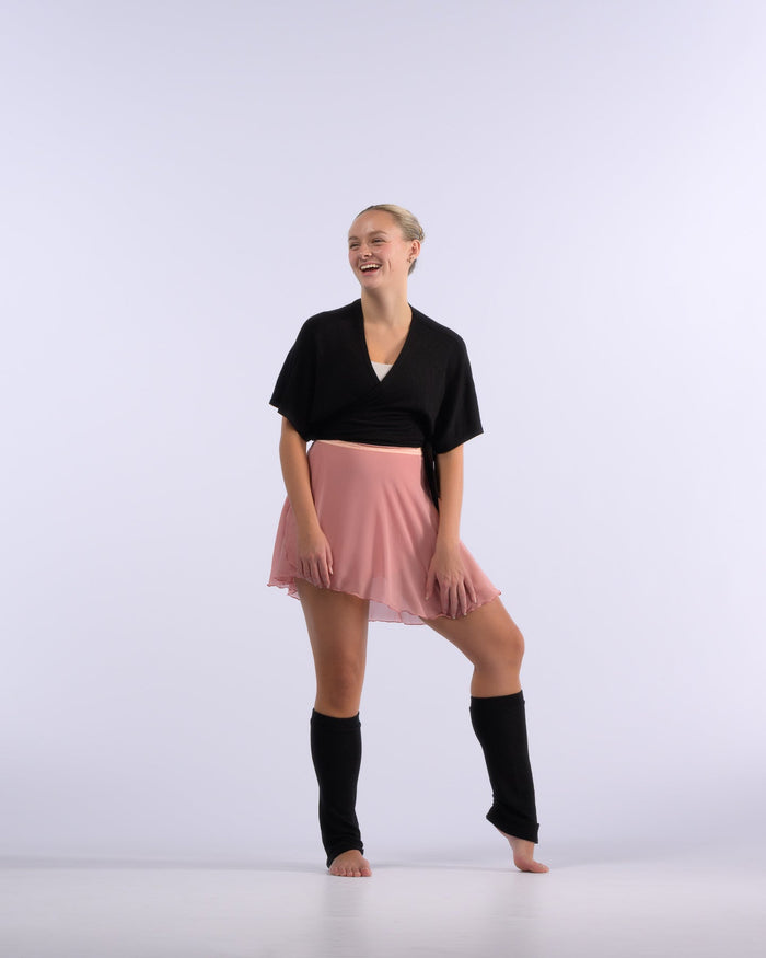 Luxe Cropped Sweater Knit Wrap Top Ballet Warm Up - Black