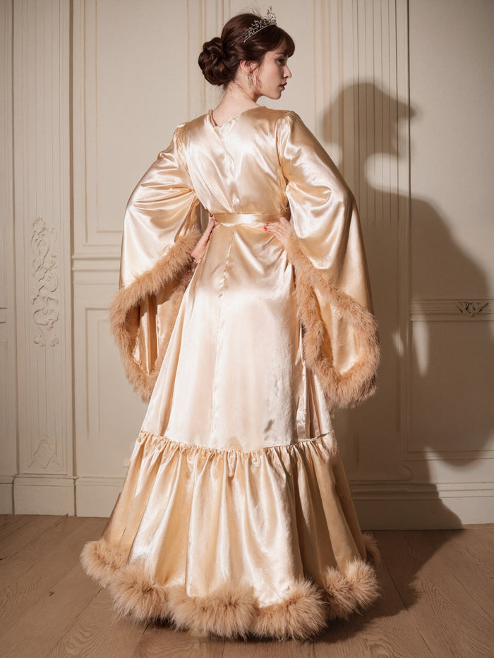 Luxury Satin Feather Bridal Robe | Victorian Style Wedding & Photoshoot Robe