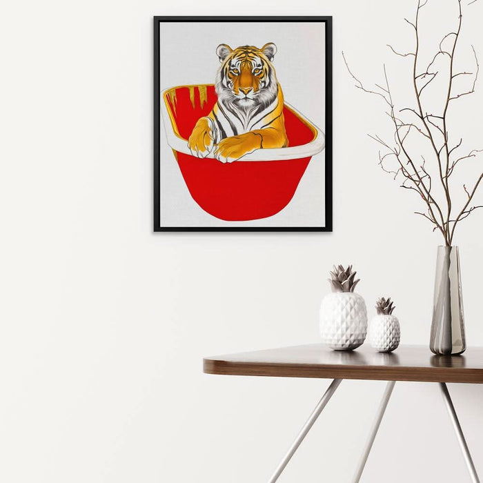 Luxury Tiger Bath - Contemporary Red Canvas Wall Art