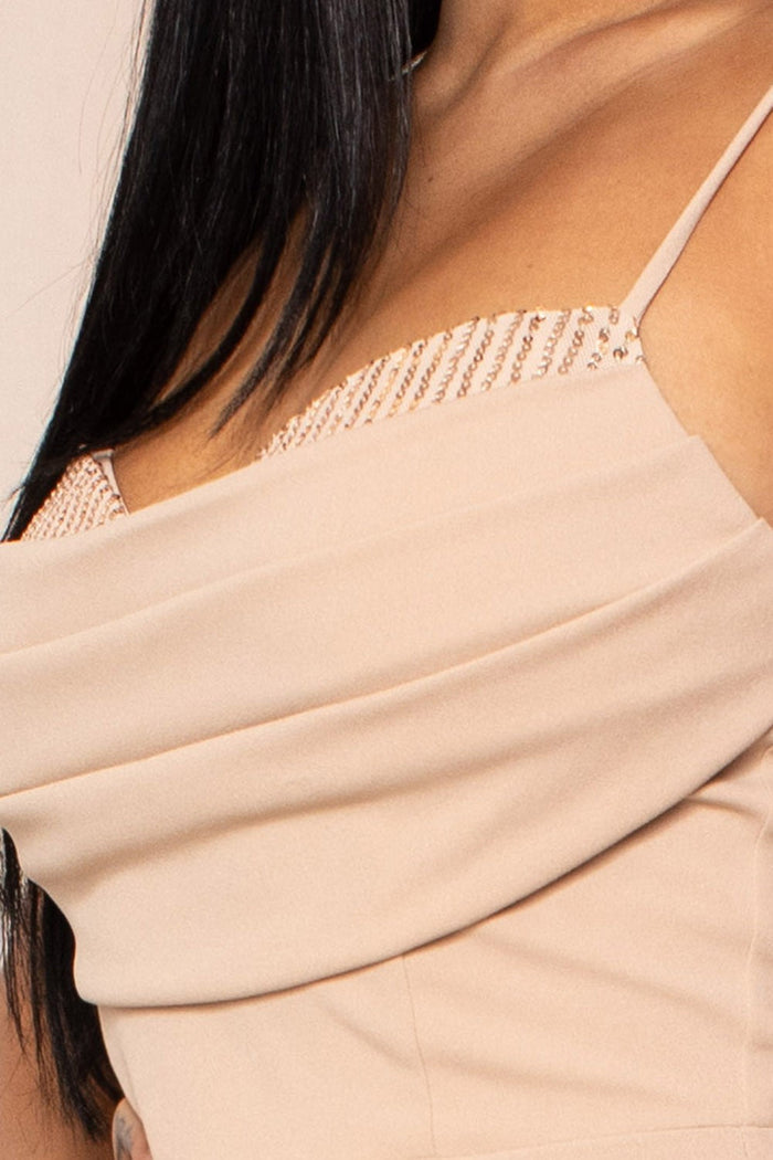 Maddie's Sequin Bust Draped Maxi Dress