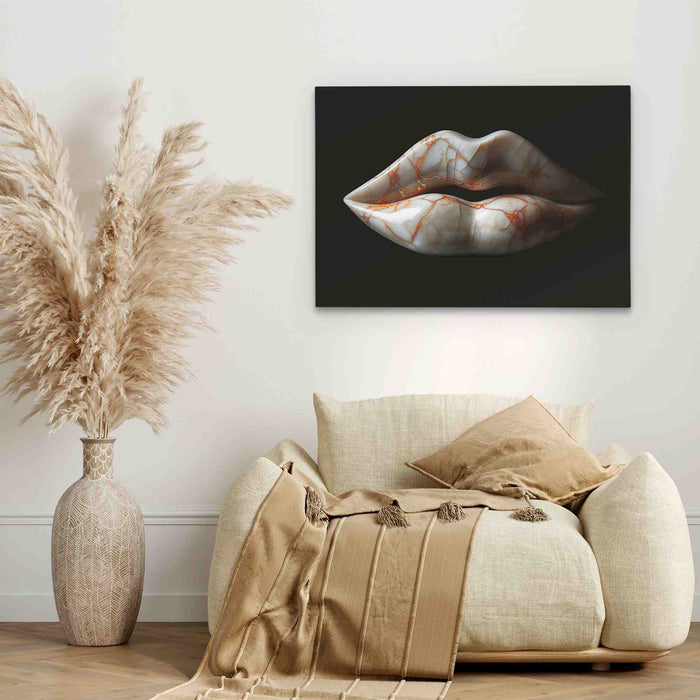 Marble Lips - Female Wall Art in Black Frame