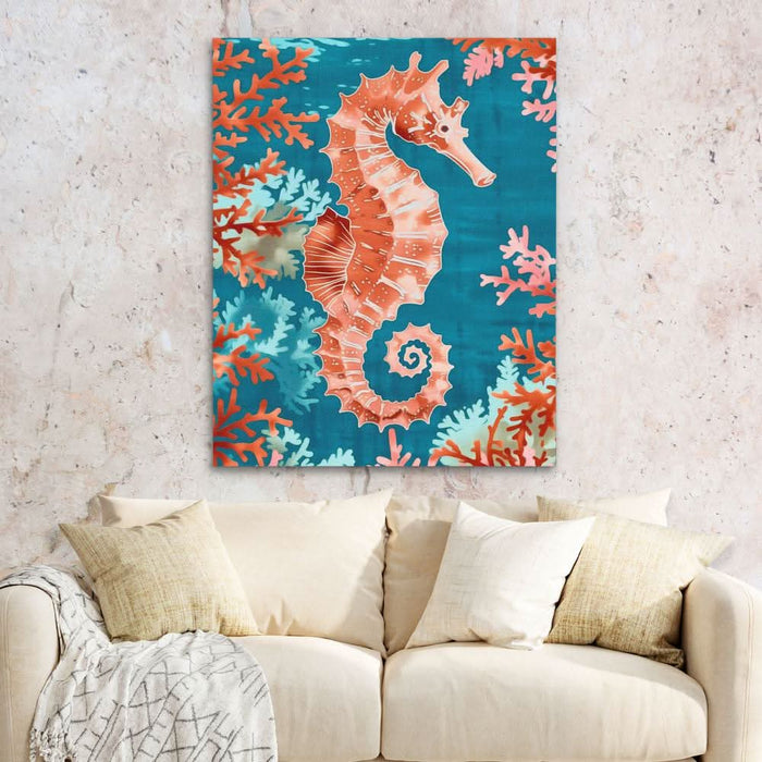 Marine Seahorse - Orange Wall Art for Bedroom