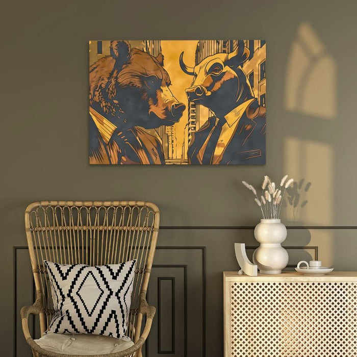 Market Rivalry - Black and Gold Canvas Wall Art