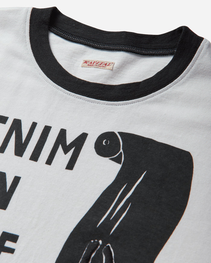 KAPITAL 20/-Jersey Ringer T (Denim Men Love Cats Scratch) White T-Shirts Shortsleeve EK-1629SC WHITE