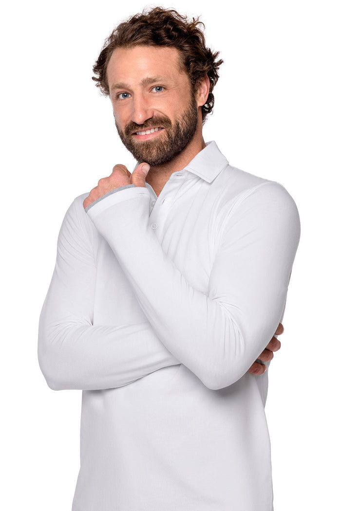 Men's Bal Harbour Long Sleeve Polo with Thumbholes | White