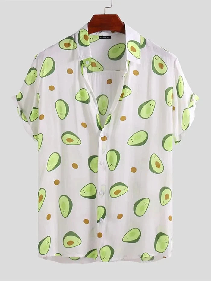Men's Full Size Avocado Print Short Sleeve Button-Up Shirt Plus Size