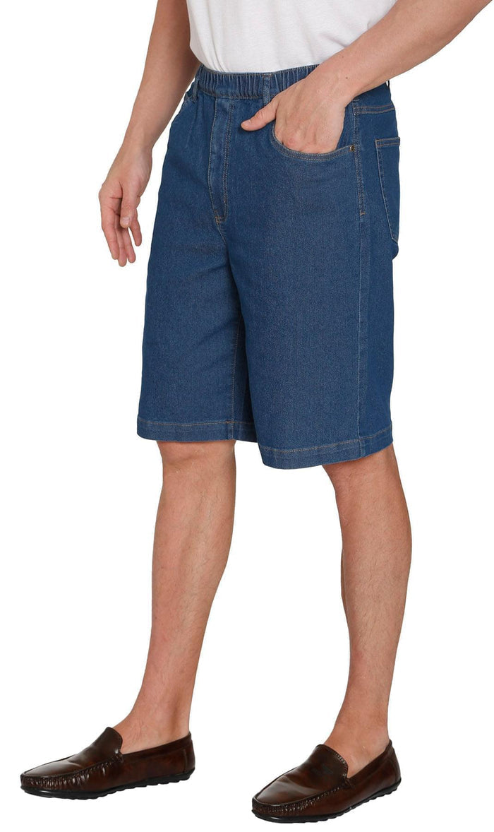 Men's Pull-On Stretch Denim and Twill Shorts — Elastic Waist No Zipper