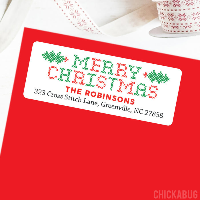 Merry Christmas Cross Stitch Address Labels