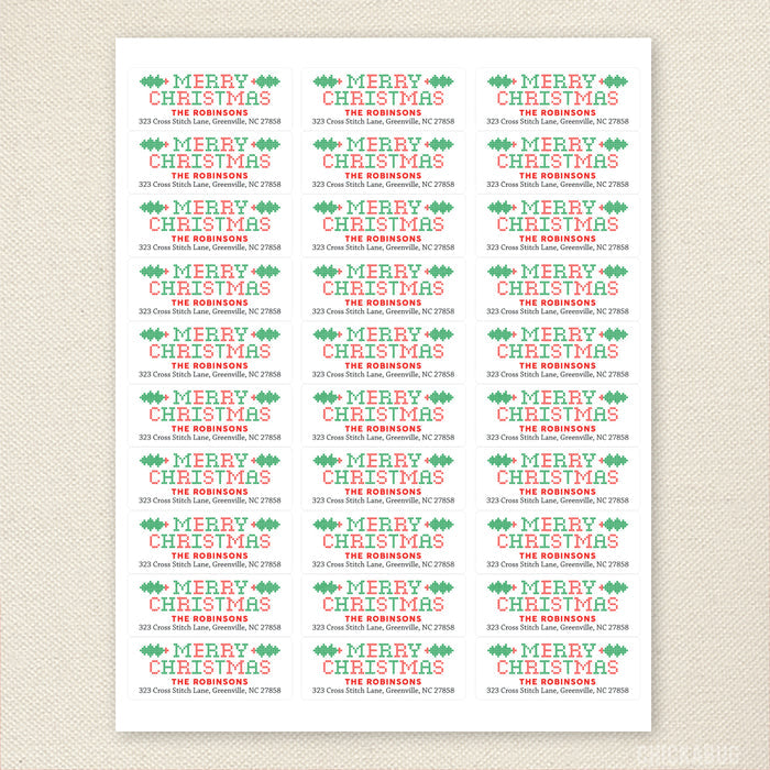 Merry Christmas Cross Stitch Address Labels