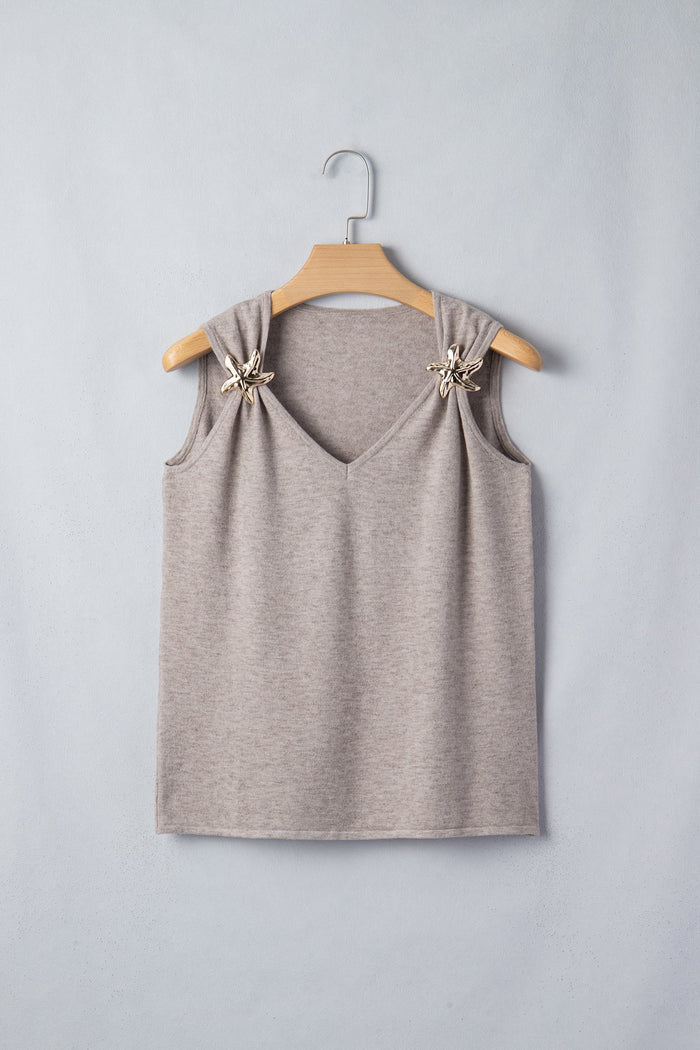 Metal Starfish V-Neck Sweater Knit Tank Top
