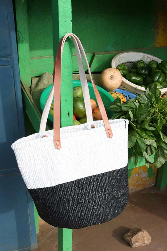 Mifuko Kiondo Medium Shopper Basket Bag Duo Black/White