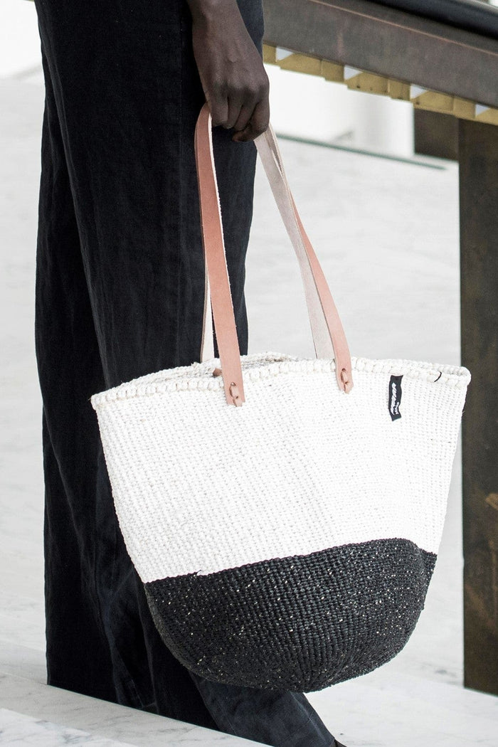 Mifuko Kiondo Medium Shopper Basket Bag Duo Black/White