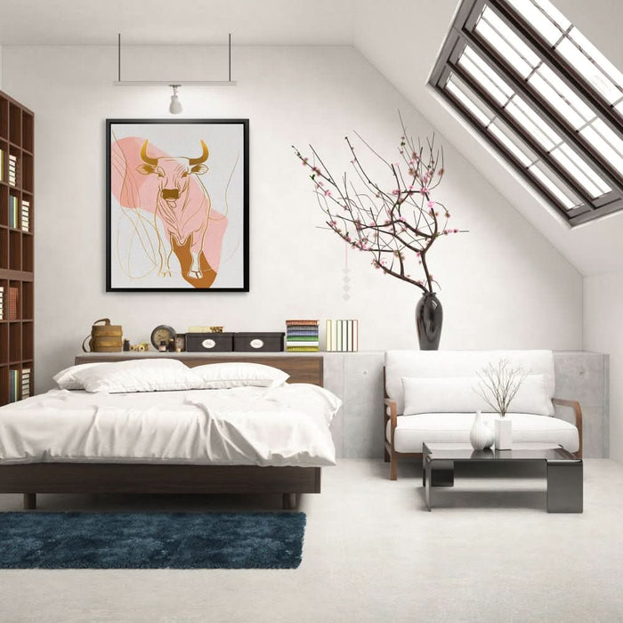 Minimalist Beast - Bull Wall Art in Black Frame