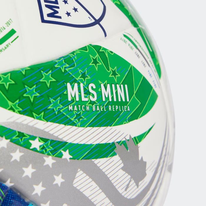 adidas MLS 25 Mini Soccer Ball | White-Green-Glow Blue-Solar Blue