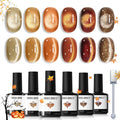 modelones Fall Cat Eye Gel Nail Polish Set Yellow Gold Orange Brown Nude