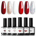 modelones Fall Gel Nail Polish Set, 6 Colors Red White Gold Silver Giltter