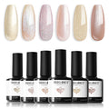 modelones Nude Gel Nail Polish Set 6 Colors, Neutral Skin Tone Pink Glitter