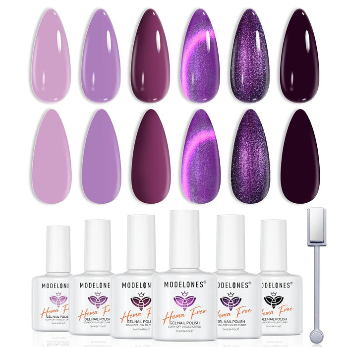 modelones Purple Gel Nail Polish Set, Hema-Free 6 Colors Lavender Mauve