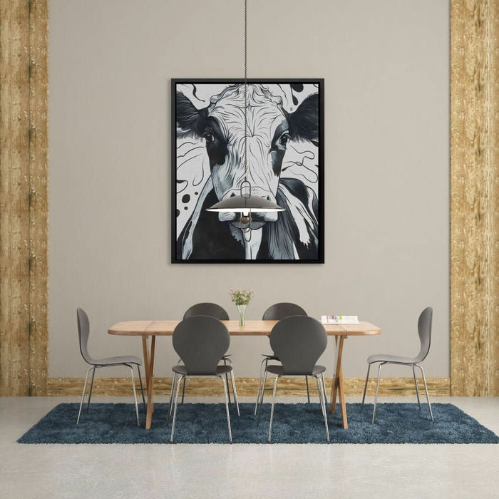 Monochrome Moo - Cow Wall Art in Black Frame