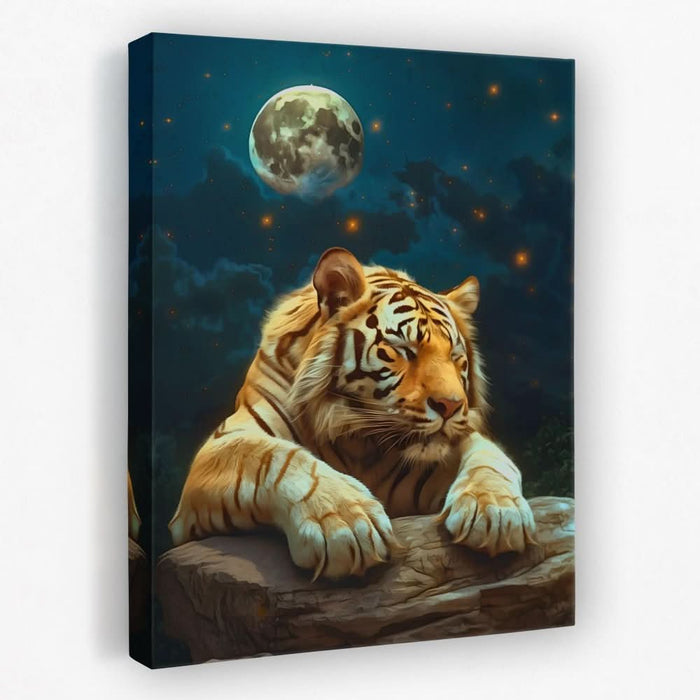 Moonlit Sleeping Tiger - Animals Canvas Wall Art