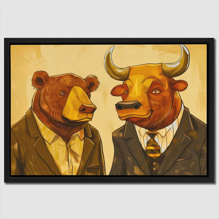 Morning Market Rush - Bull Wall Art in Black Frame