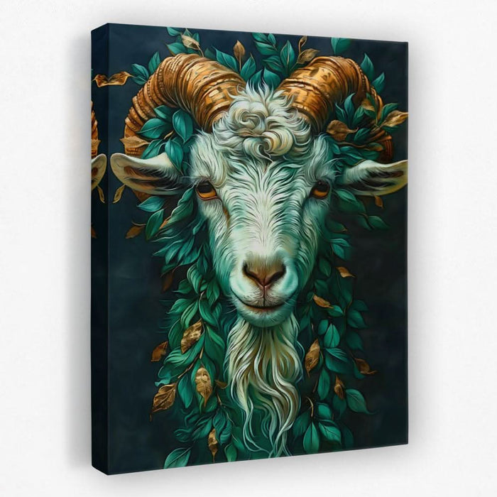 Mythical Green Goat - Animals Canvas Wall Art