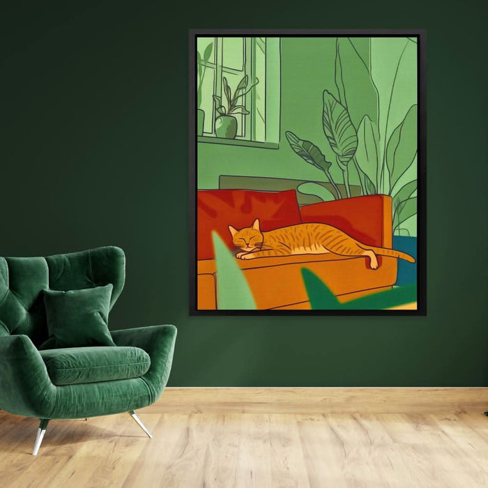 Napping Cat - Wall Art in Black Frame
