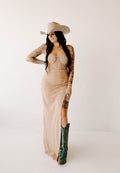 Natalia's Nude Rhinestone Slit Dress