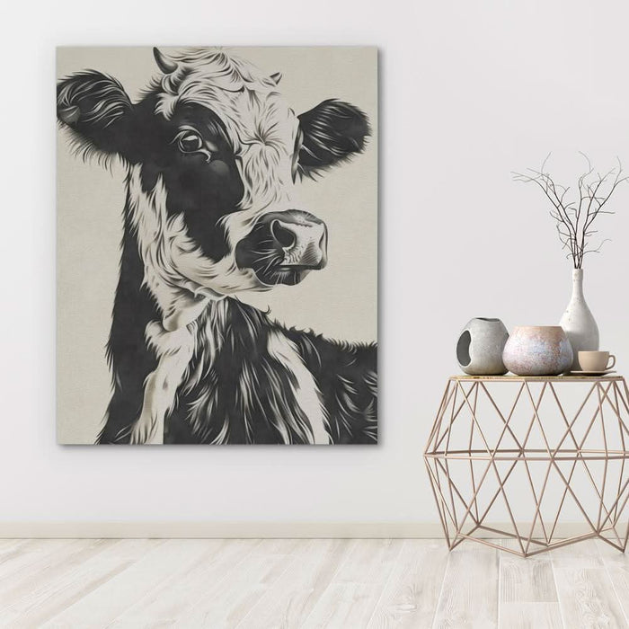 Neutral Cow - Wall Art in Black Frame