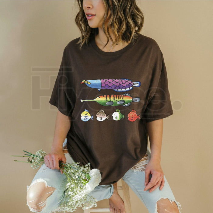 Nintendoodle Fish Lineup Tee – Retro Nintendo Art Style Funny Gaming Doodle T-Shirt