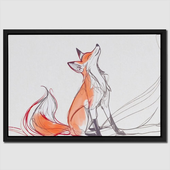 Noble Fox - Doodle Wall Art in Black Frame